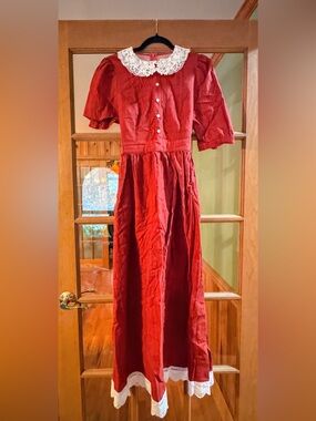 Classic Red Maxi Dress with Lace Collar